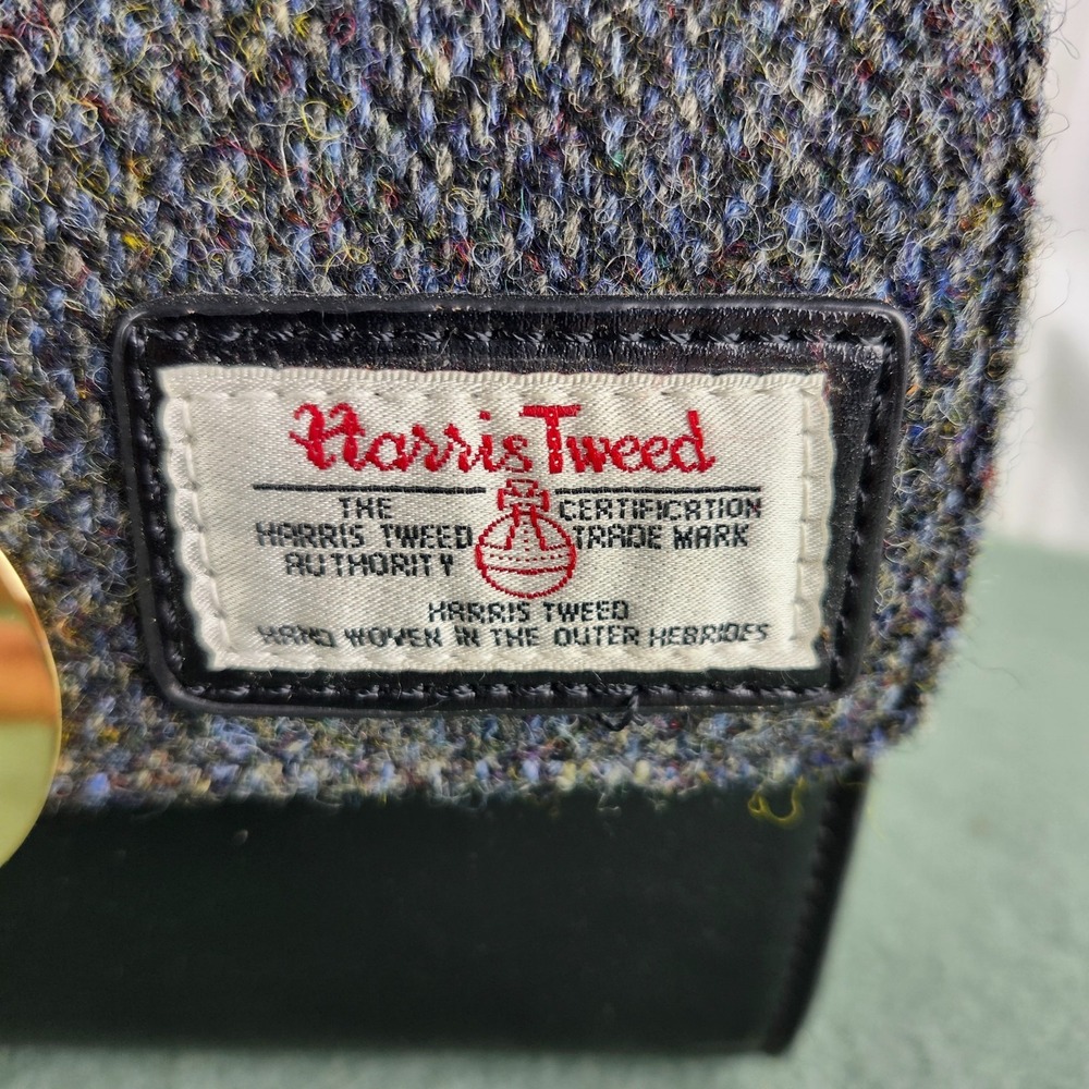 Harris Tweed Crossbody Bag w/ Goldtone Accent Black Leather Snow Paw Herringbone - Picture 8 of 12